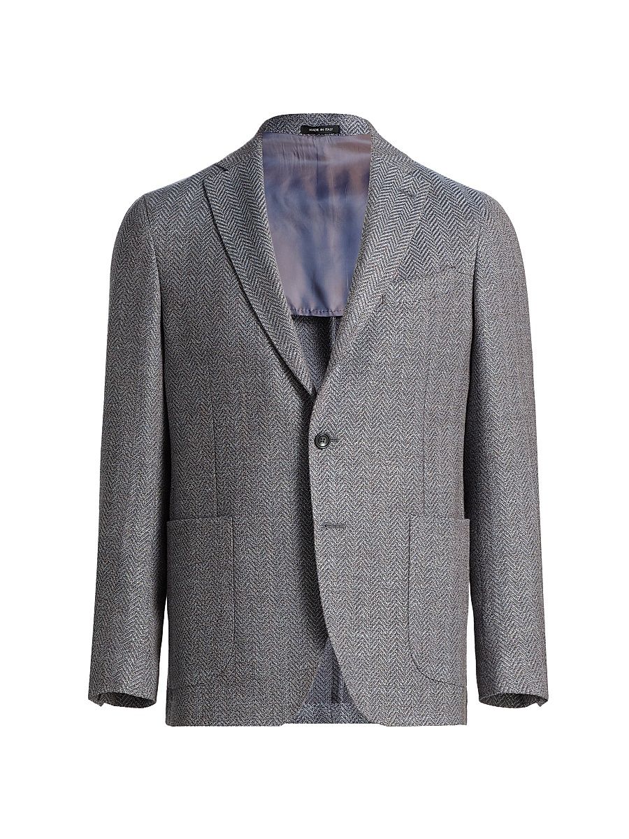 Men's COLLECTION Herringbone Wool-Blend Sport Coat - Dark Beige Pink - Size 46