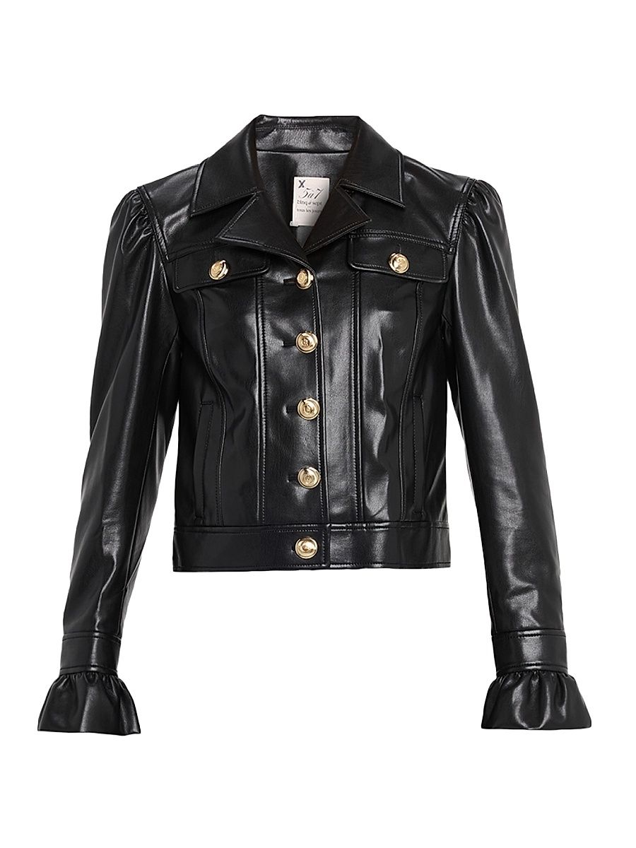 Women's Deryn Faux Leather Trucker Jacket - Black - Size XL