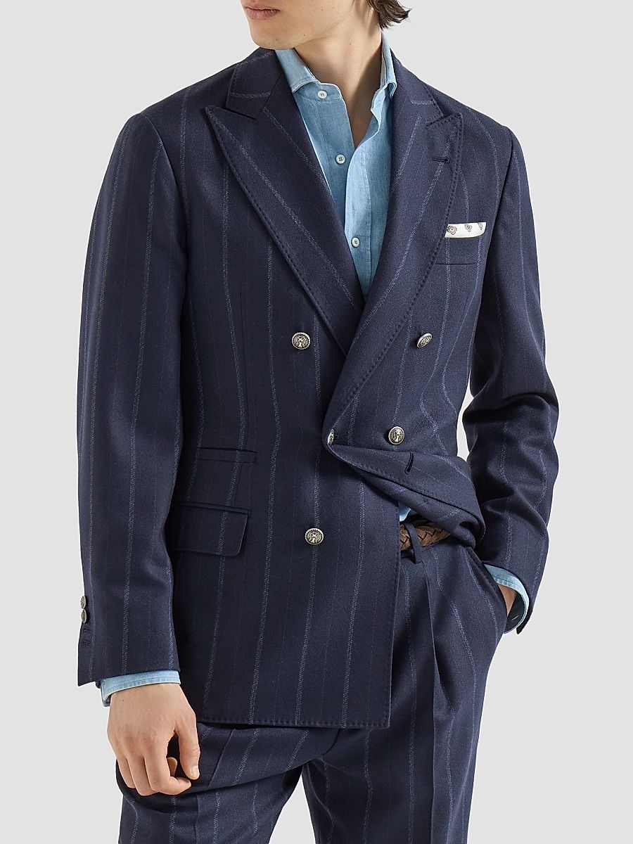 Men's Multistrip Twill One-and-a-Half Breasted Deconstructed Blazer - Navy Blue - Size 42