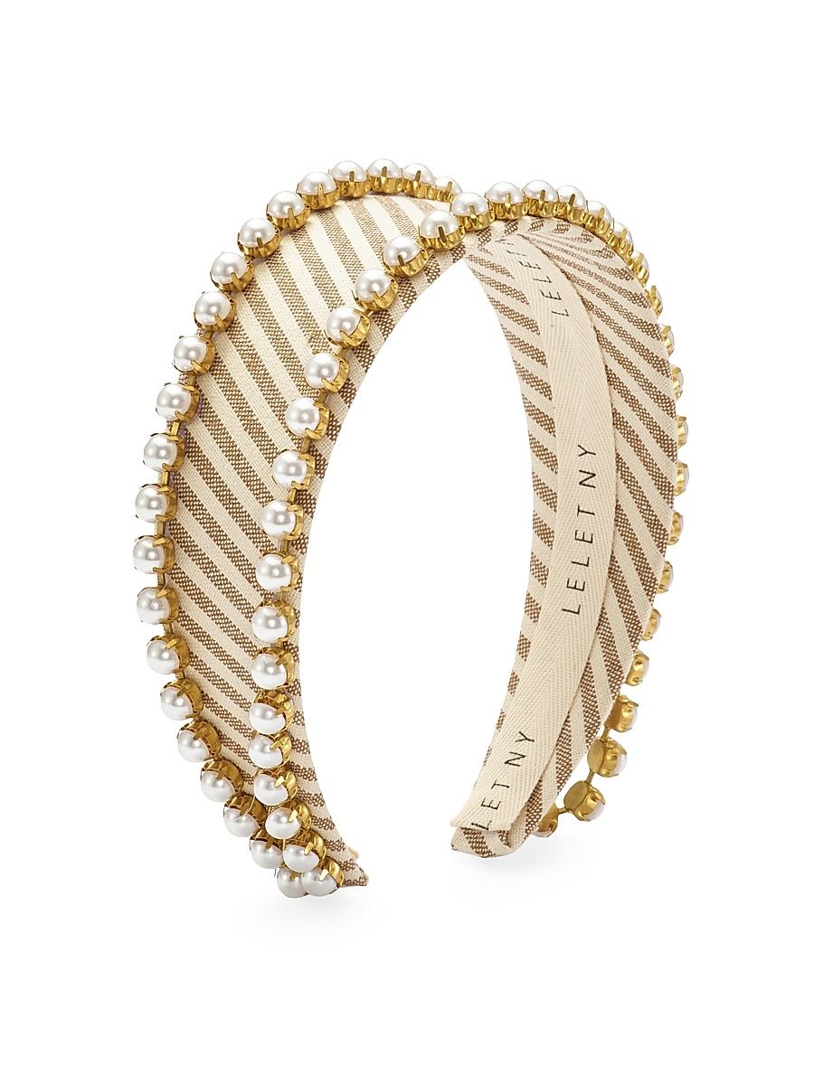 Women's Lynn Striped Faux-Pearl Headband - Sand