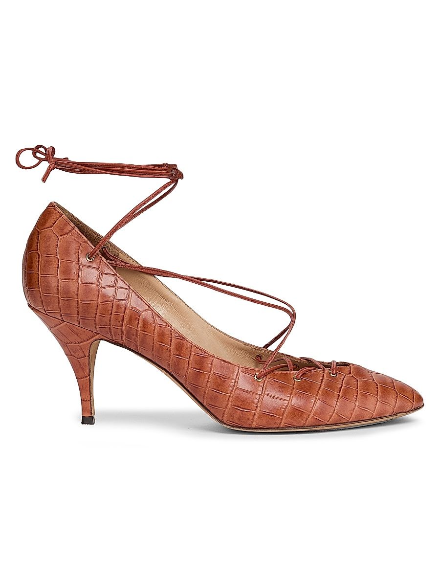 Women's Lola Snakeskin-Embossed Leather Ballerina Pumps - Redwood - Size 7