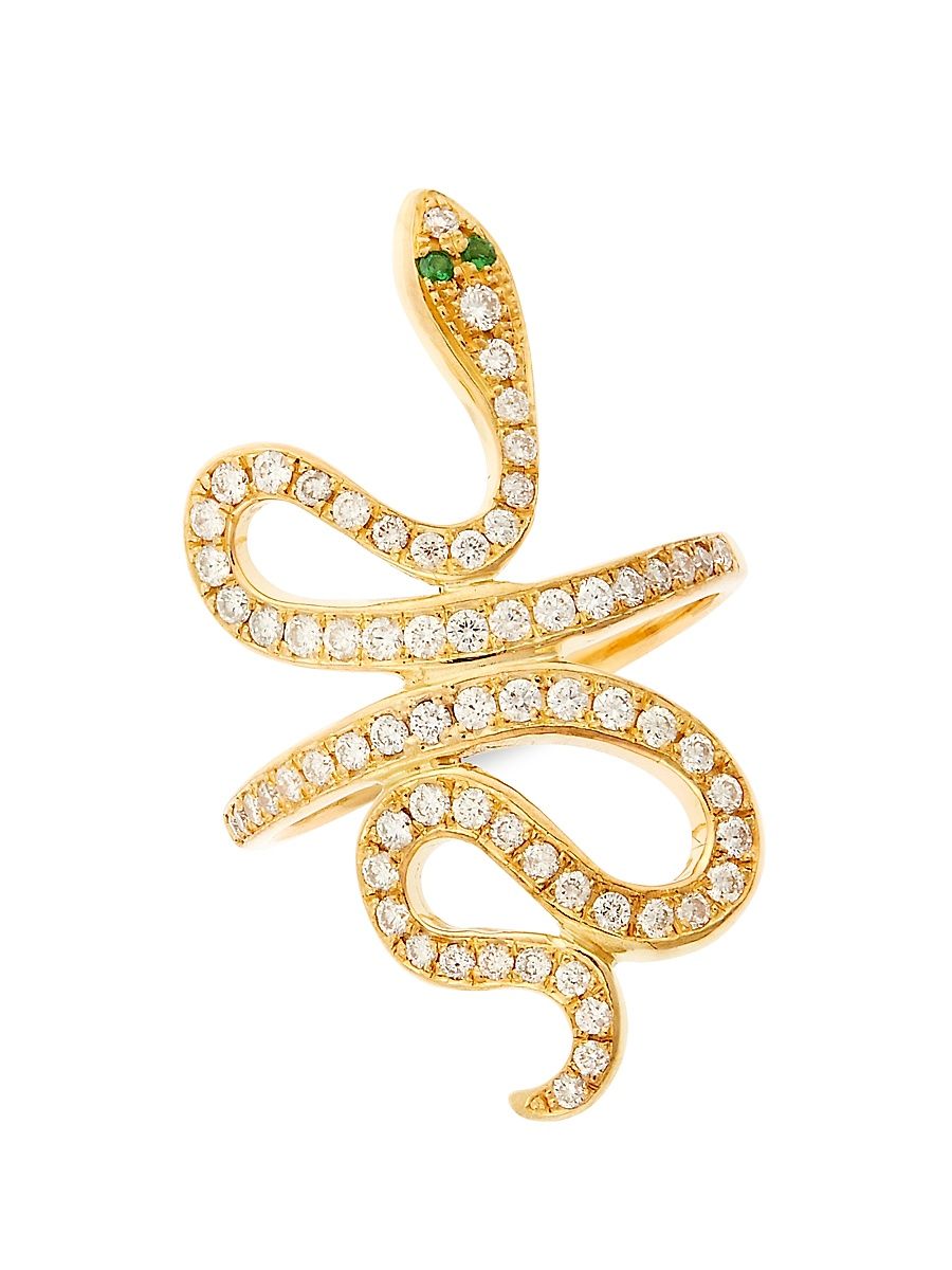 Women's Snakes Slither 18K Yellow Gold, Tsavorite & 1.05 TCW Diamond Ring - Yellow Gold - Size 7