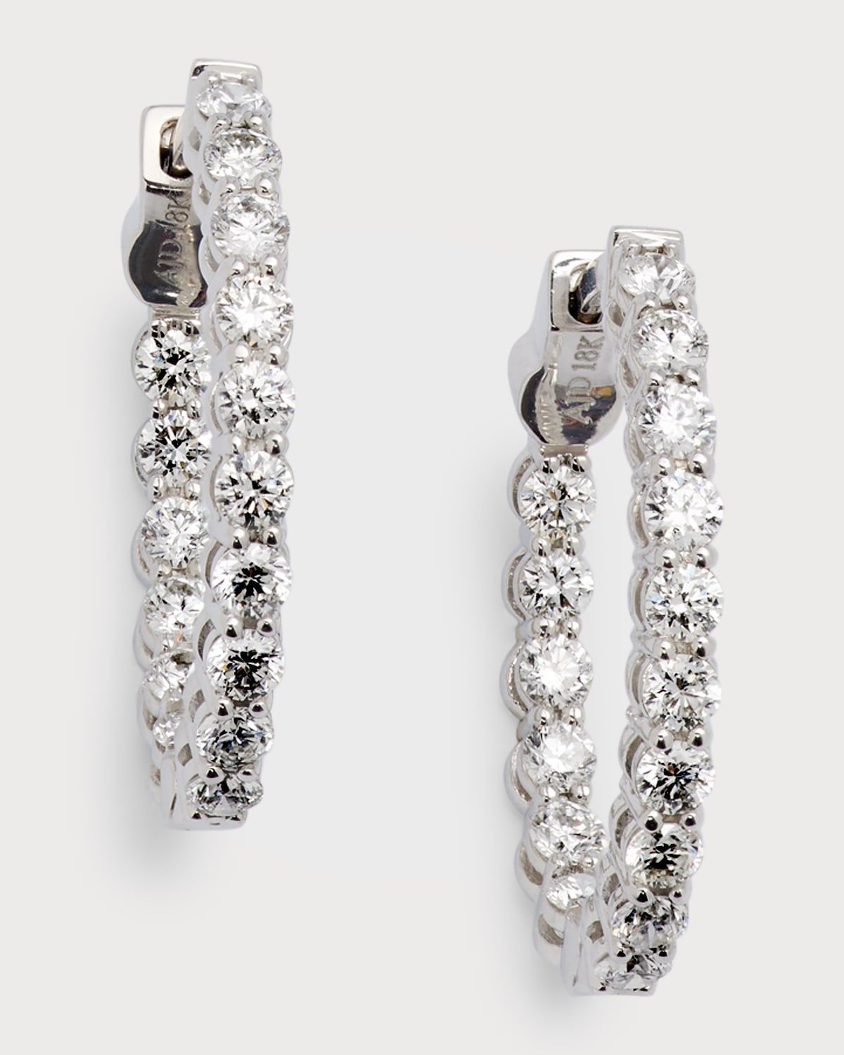 18K White Gold Diamond Hoop Earrings, 1.68tcw, 0.75"L