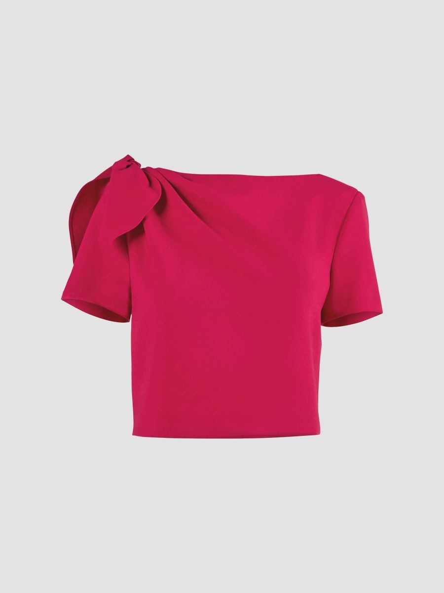 Carolina Herrera Women's Stretch Virgin-Wool Bow Crop Top - Claret - Size 12