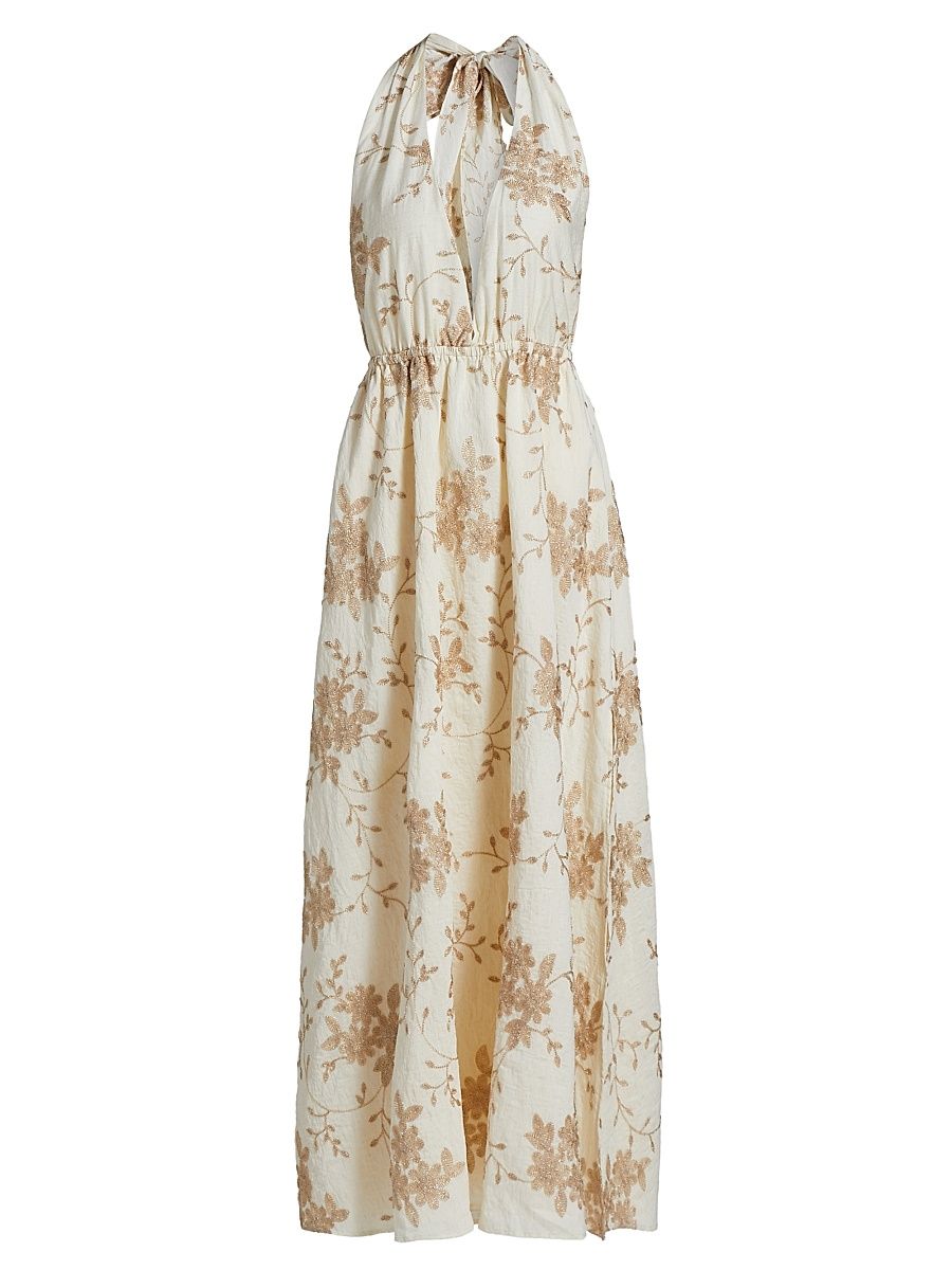 Women's Imelda Floral Sleeveless Maxi Dress - Ivory Lurex Embroidery - Size XL