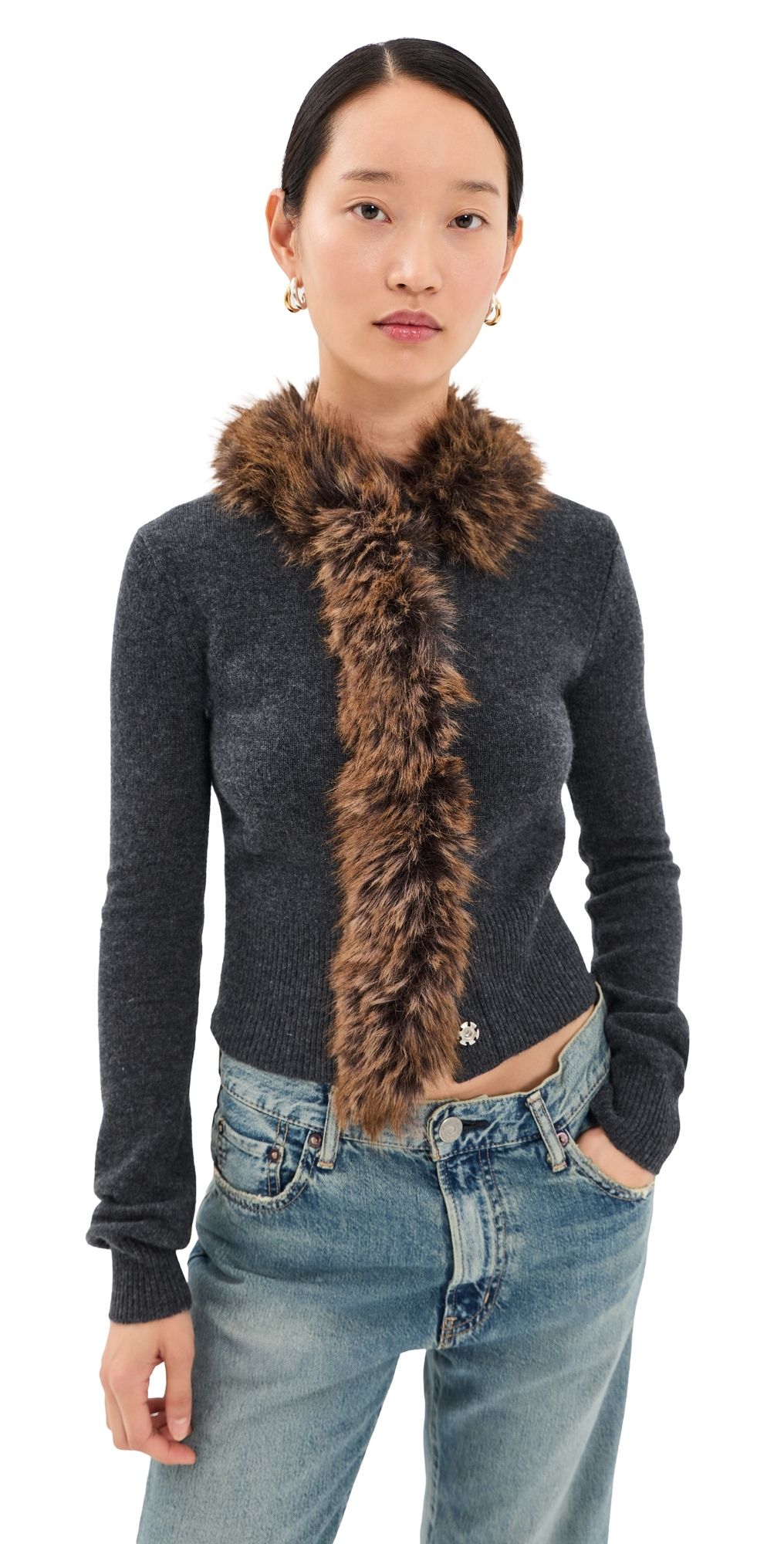 Marc Jacobs Faux Fur Lined Cardigan Charcoal S