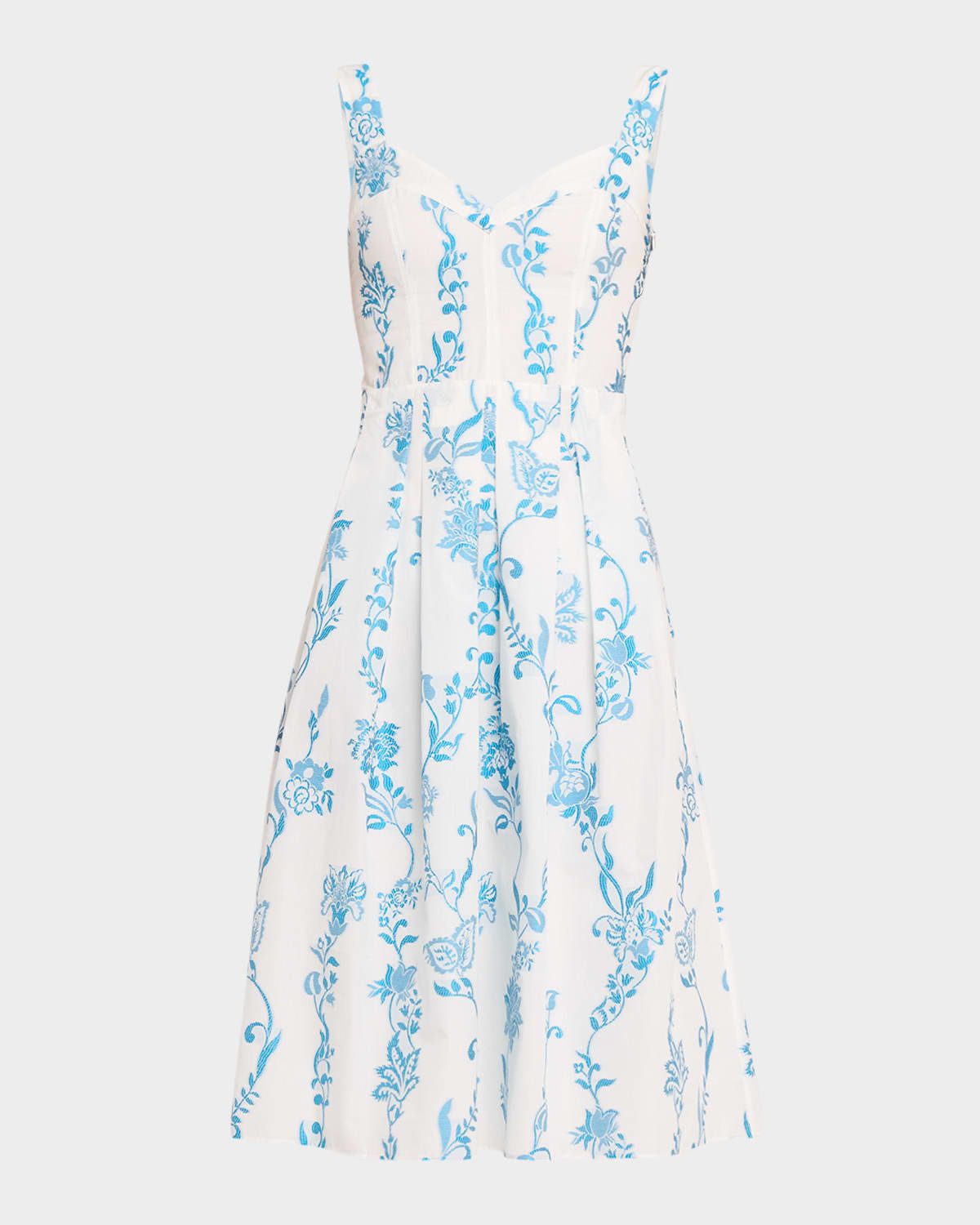 Floral Embroidered Cotton Sleeveless Pleated Midi Dress