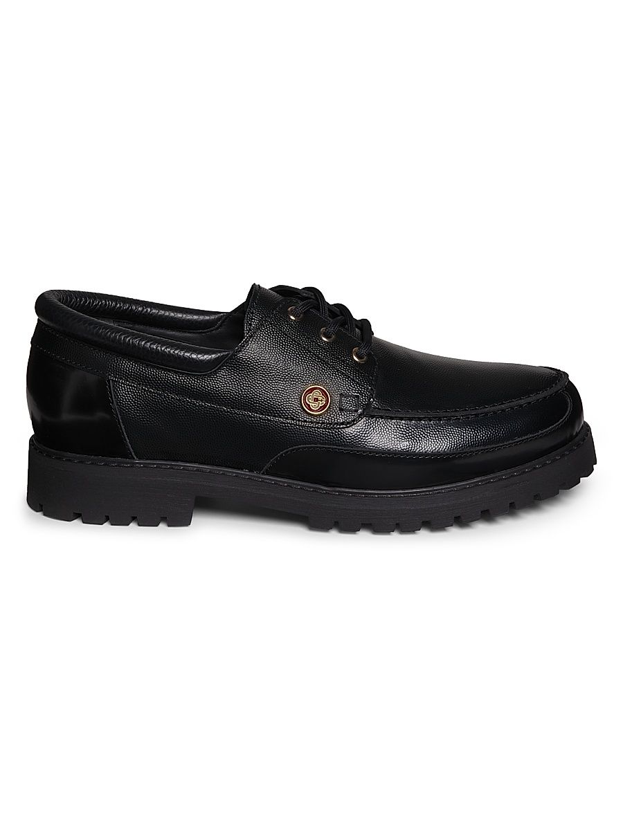 Men's Leather Boat Shoes - Black - Size 12