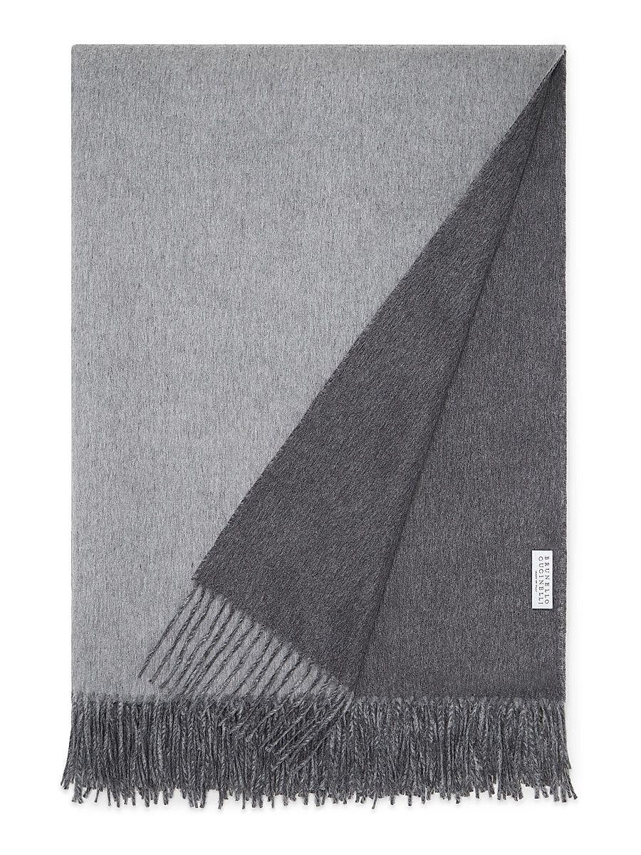 Silk Double Cloth Throw with Fringe - Blue