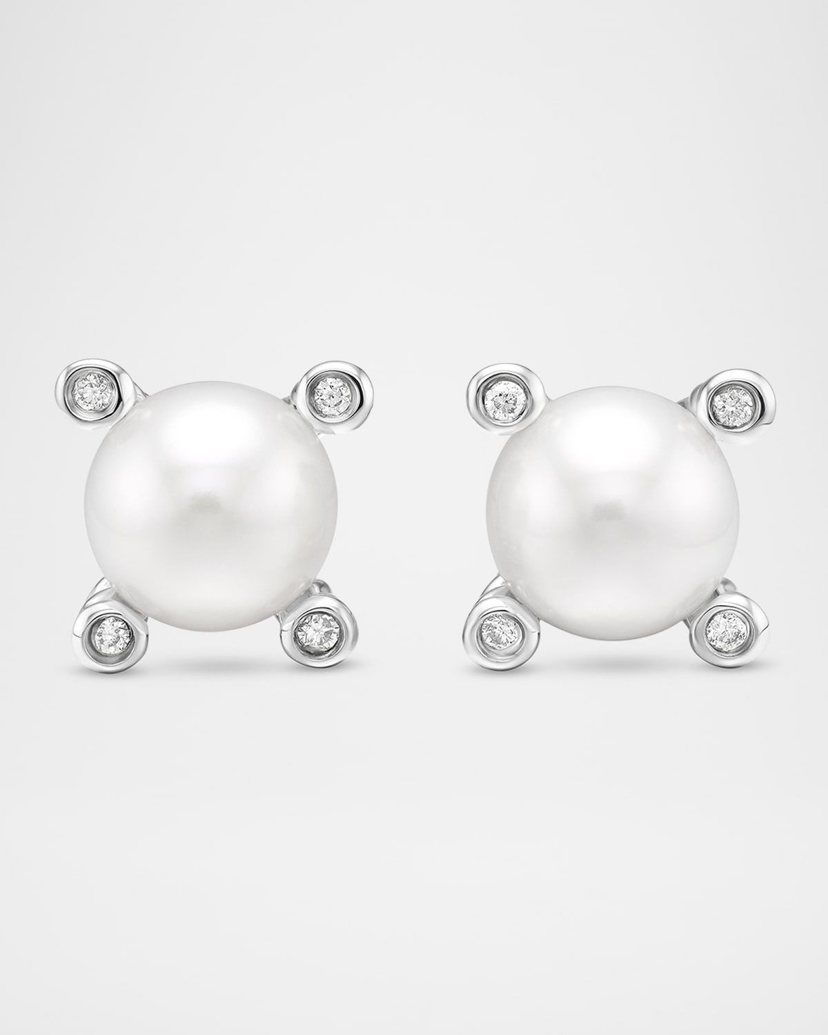 Cable Collectibles Pearl Earrings with Diamonds and Silver, 7mm