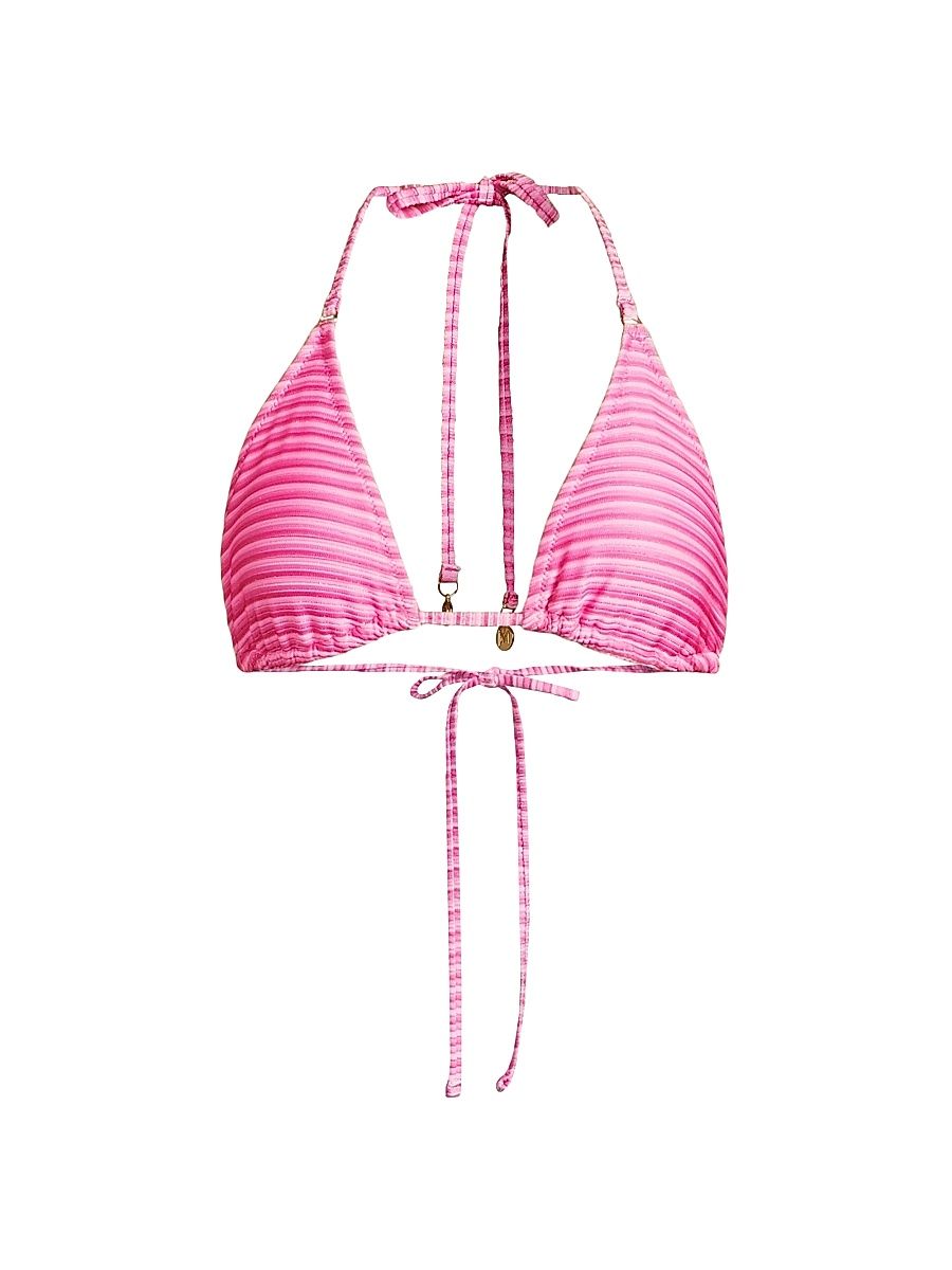 Women's Stripe Triangle Bikini Top - Pink Multi - Size Large