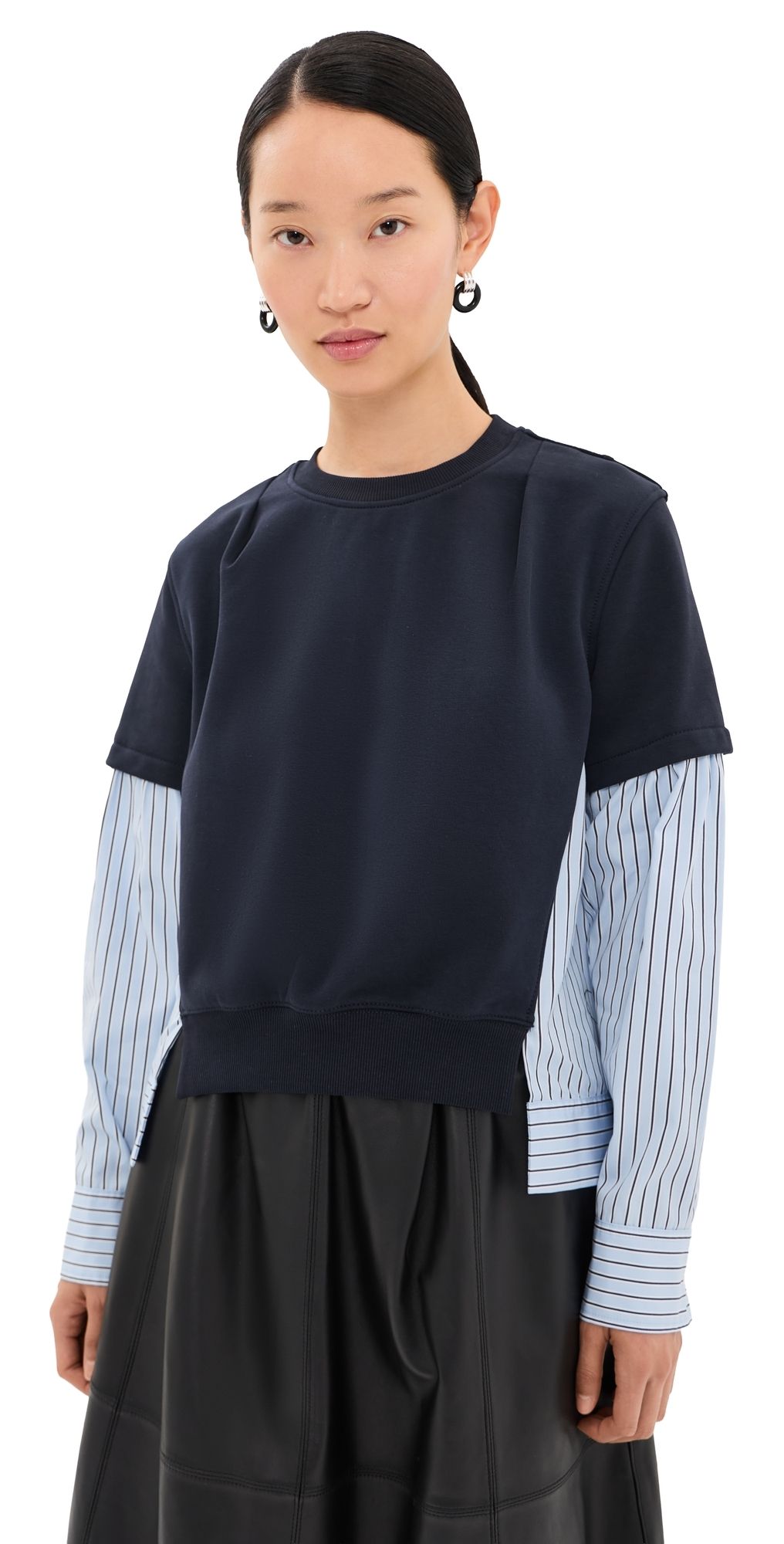 3.1 Phillip Lim Stripe Poplin Combo Sweatshirt Midnight/Sky Multi M