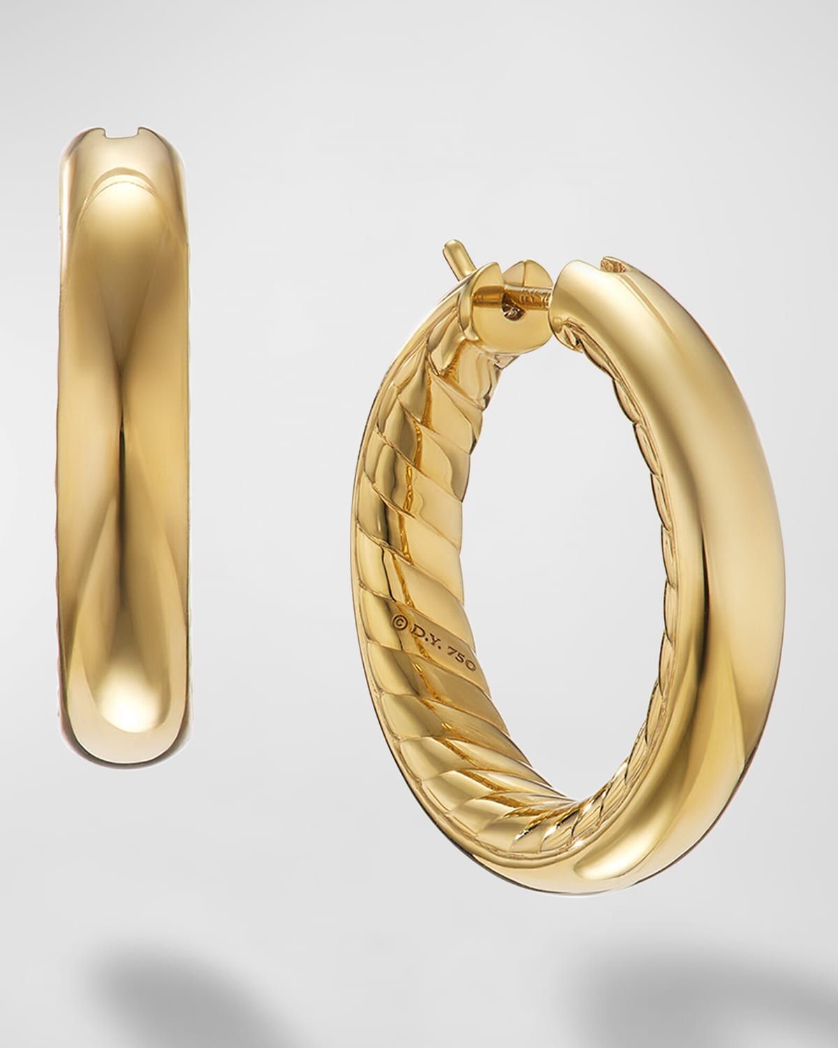 Sculpted Cable Hoop Earrings in 18K Gold, 5mm, 1"L