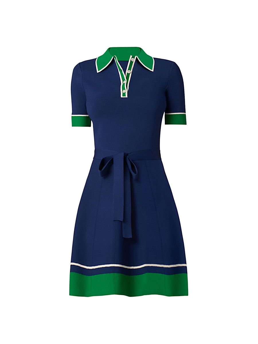 Shoshanna Women's Bennett Knit Polo Dress - Navy Green Ivory - Size Large