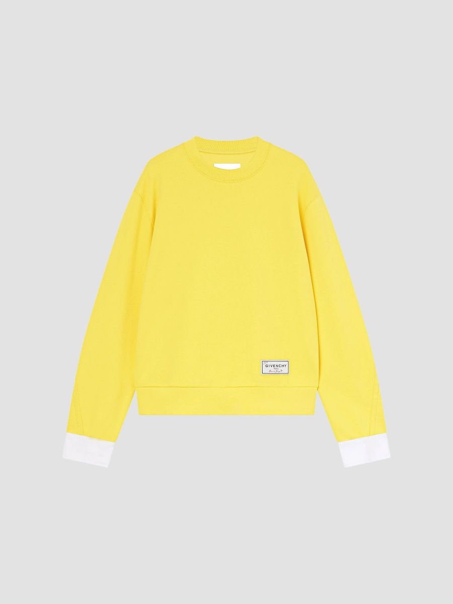 Givenchy Men's Couture Seam Sweatshirt in Fleece with Shirt Cuffs - Yellow - Size XXL