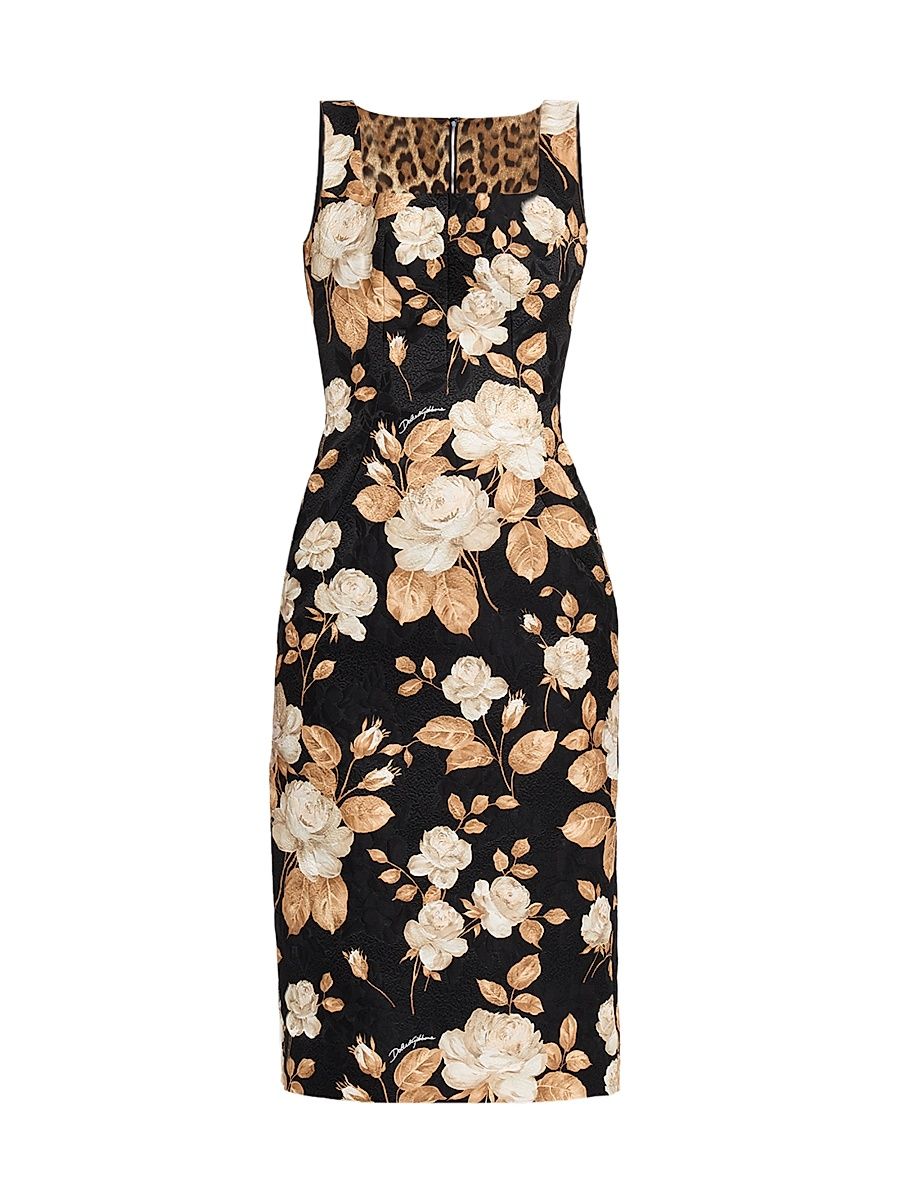 Women's Floral Brocade Sheath Knee-Length Dress - Black - Size 10