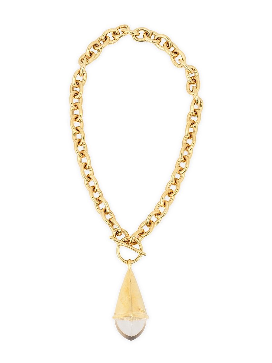 Women's Goldtone Teardrop Pendant Necklace - Gold And Transparent
