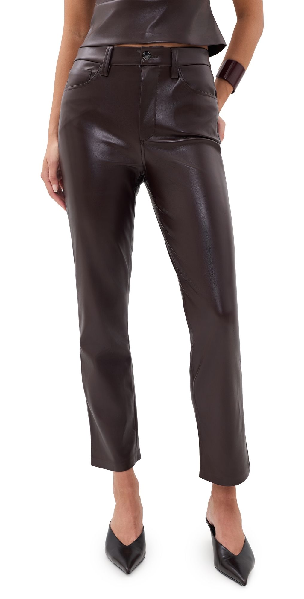 Joe's Jeans The Lyra Slim Ankle Vegan Leather Pants Cabernet 31