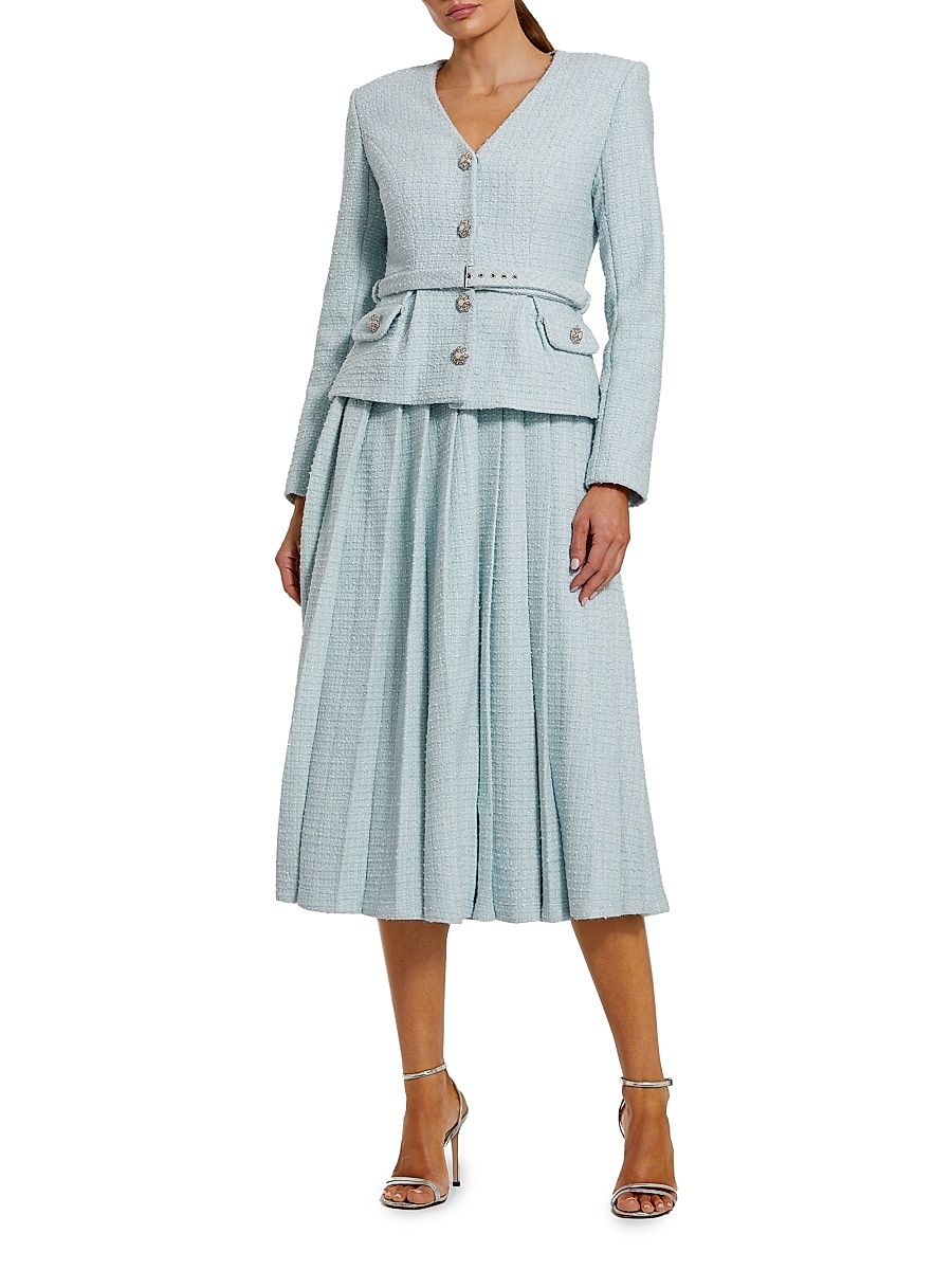 Women's Ieena Bouclé Tailored Midi-Dress - Powder Blue - Size 14