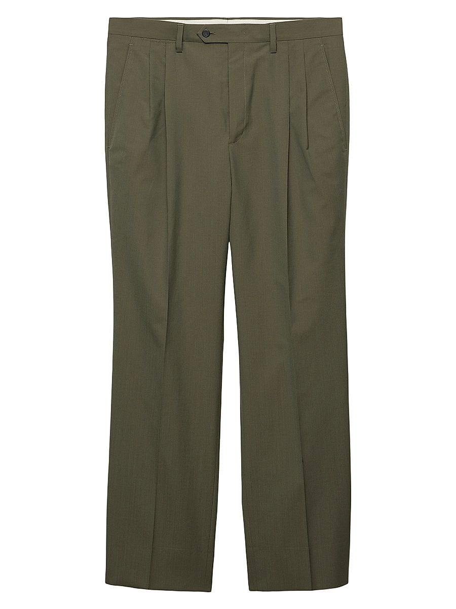 Men's Wide-Leg Wool Pants - Green - Size 38