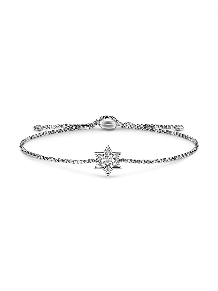 Women's Star of David Station Bracelet in Sterling Silver with Diamonds 12MM - Diamond