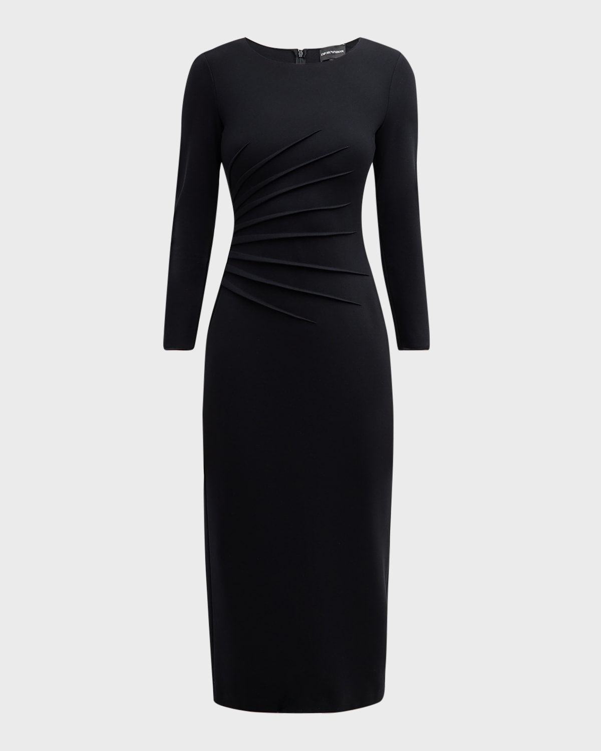 Pleated Jersey Midi Sheath Dress