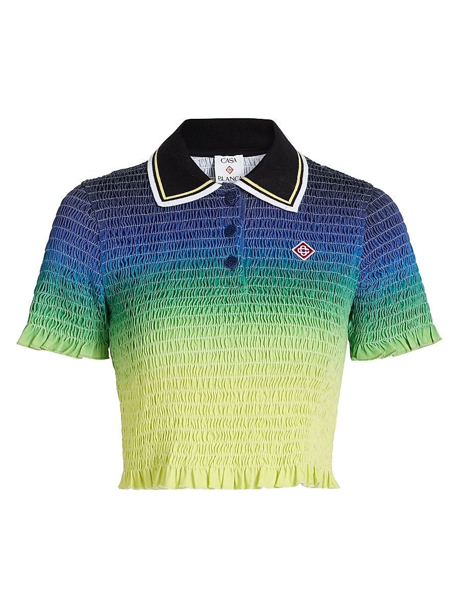 Women's Gradient Shirred Cotton Polo Shirt - Gradient - Size Large