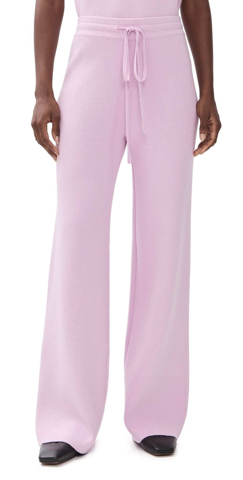 English Factory Ribbed Knit Drawstring Wide Leg Pants Lilac S