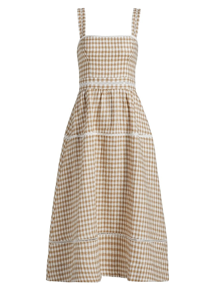 Women's Everett Gingham Linen Midi-Dress - Dunes Check - Size 12