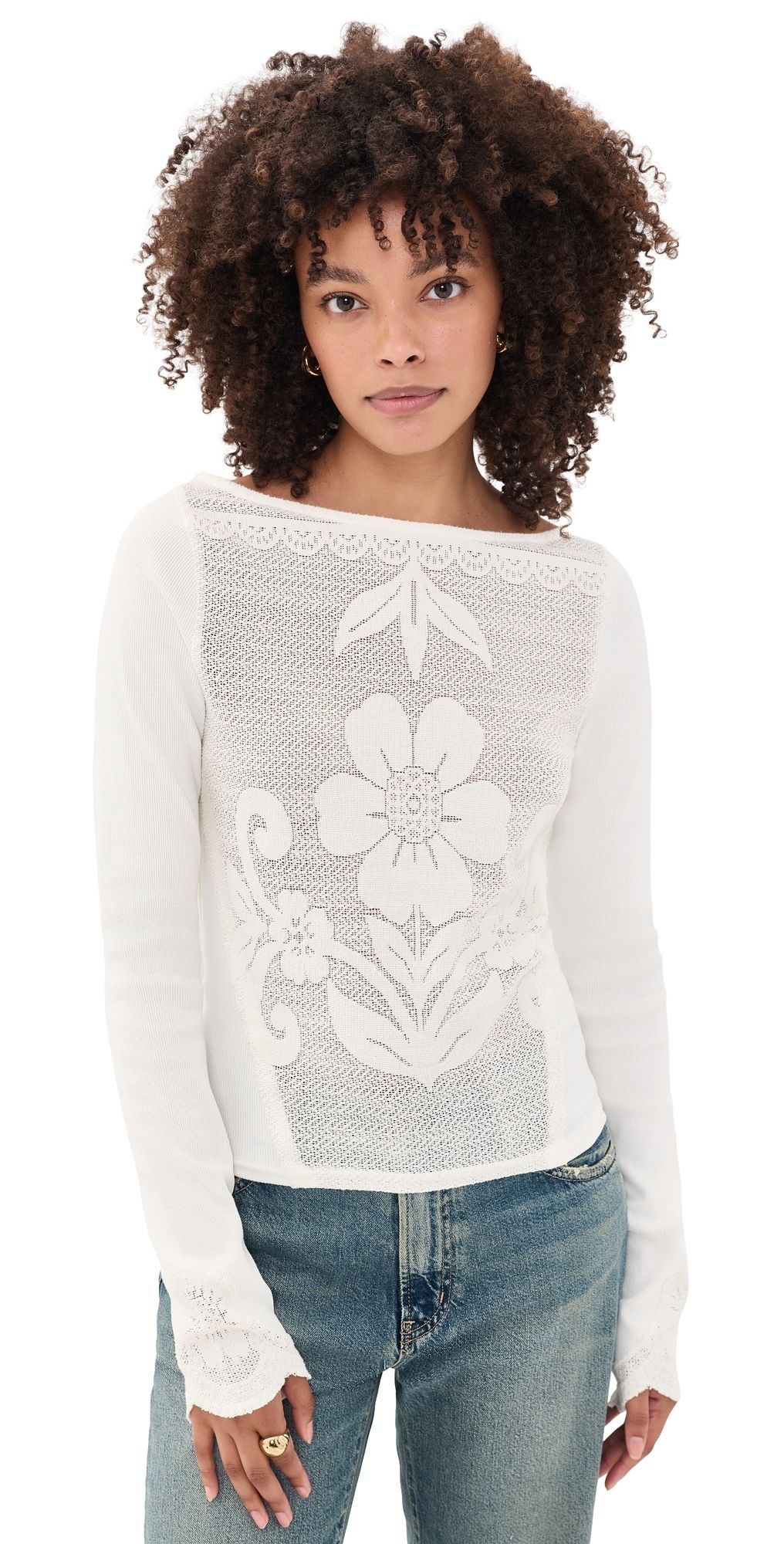 Free People Delilah Long Sleeve Tee Clean Ivory M