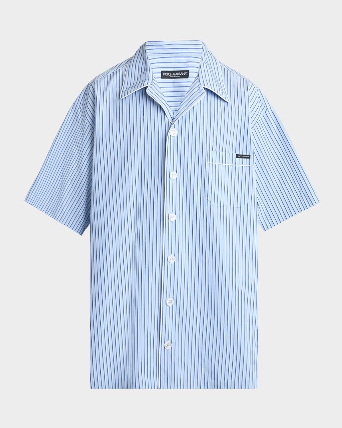 Men & apos;s Cotton and Silk Stripe Oversized Short-Sleeve Shirt