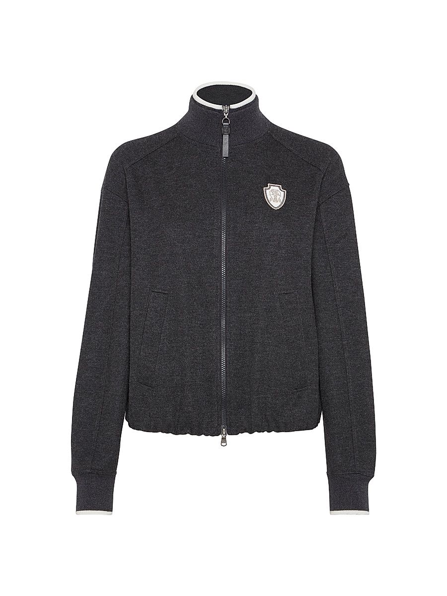 Women's Double Cashmere Jersey Sweatshirt with Shiny Zipper Pull - Dark Grey - Size XXXL