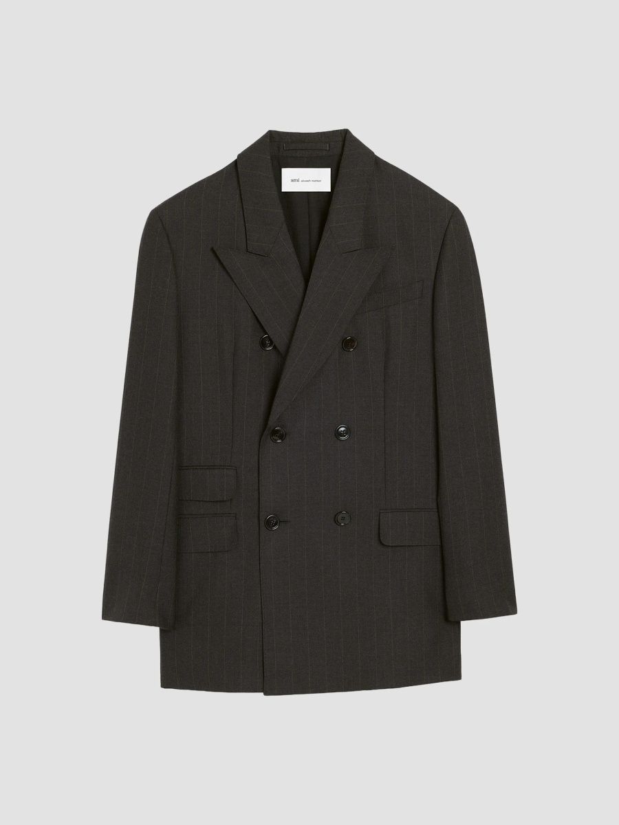 AMI Paris Women's Pinstriped Virgin Wool-Blend Double-Breasted Blazer - Grey - Size 2