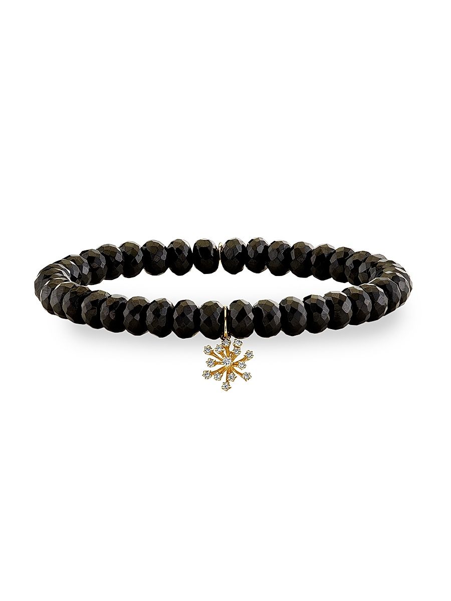 Women's Sunset Observatory 14K Yellow Gold, Black Spinel & 0.08 TCW Diamond Beaded Stretch Bracelet - Black