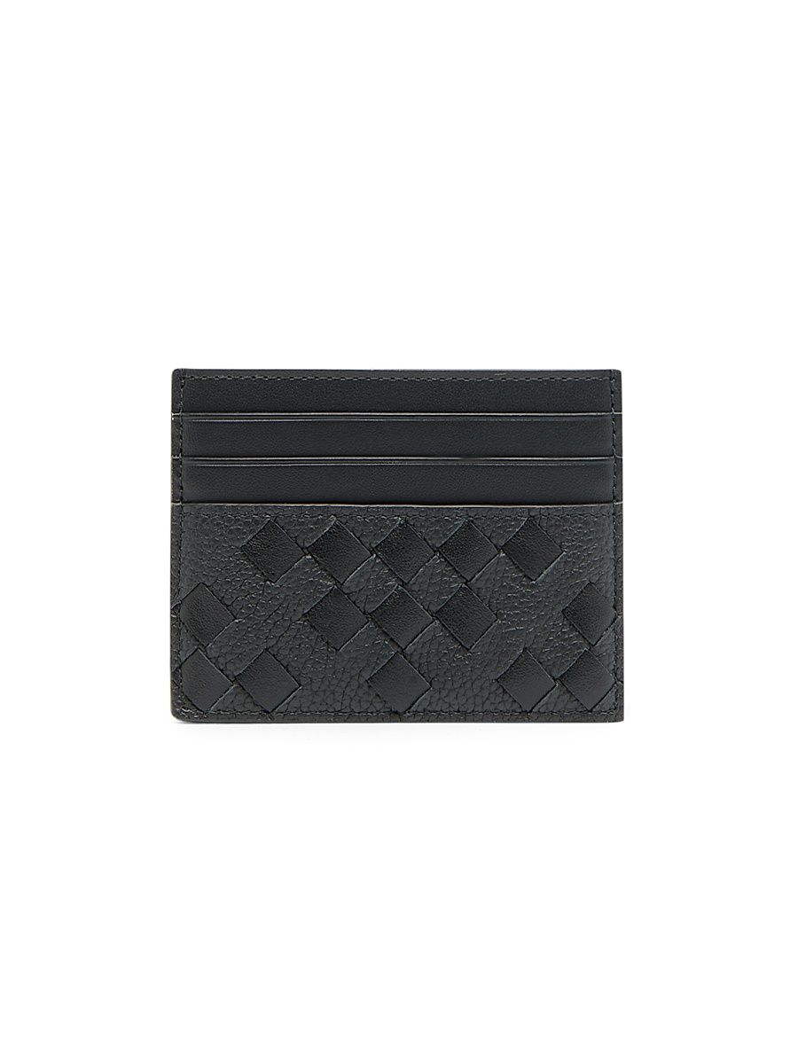 Men's Diamonds Dover Intrecciato Leather Card Holder - Black