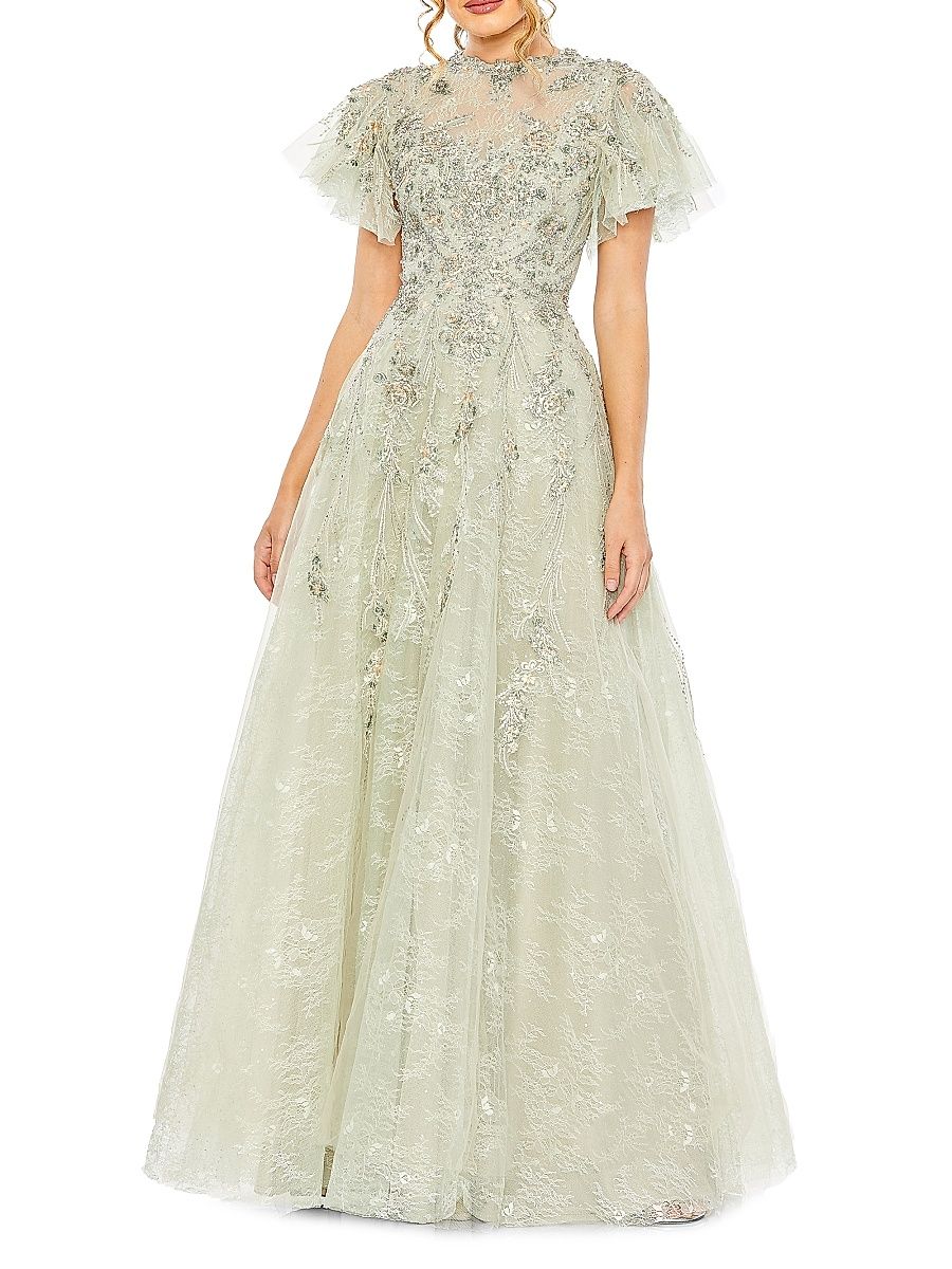 Women's Sequin-Embellished Gown - Seafoam - Size 16