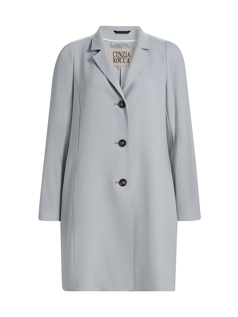 Women's Lighweight Wool Three-Button Coat - Sky Blue - Size 8