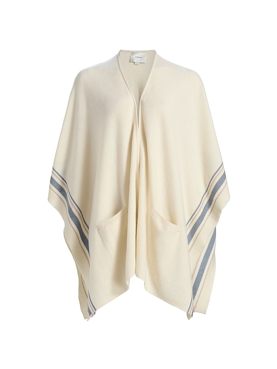 Women's Striped Cashmere Knit Cape - Rice