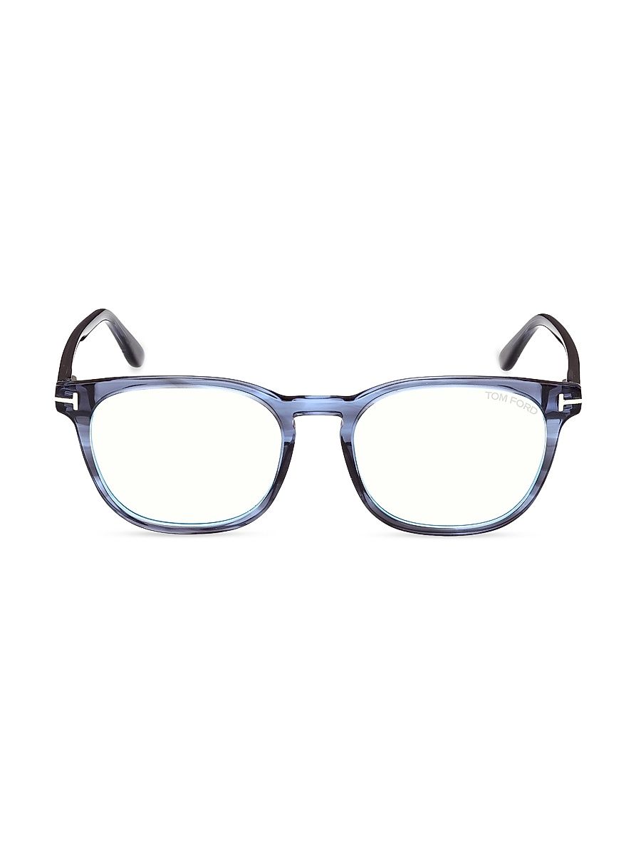 Men's 53MM Round Optical Glasses - Shiny Striped Blue