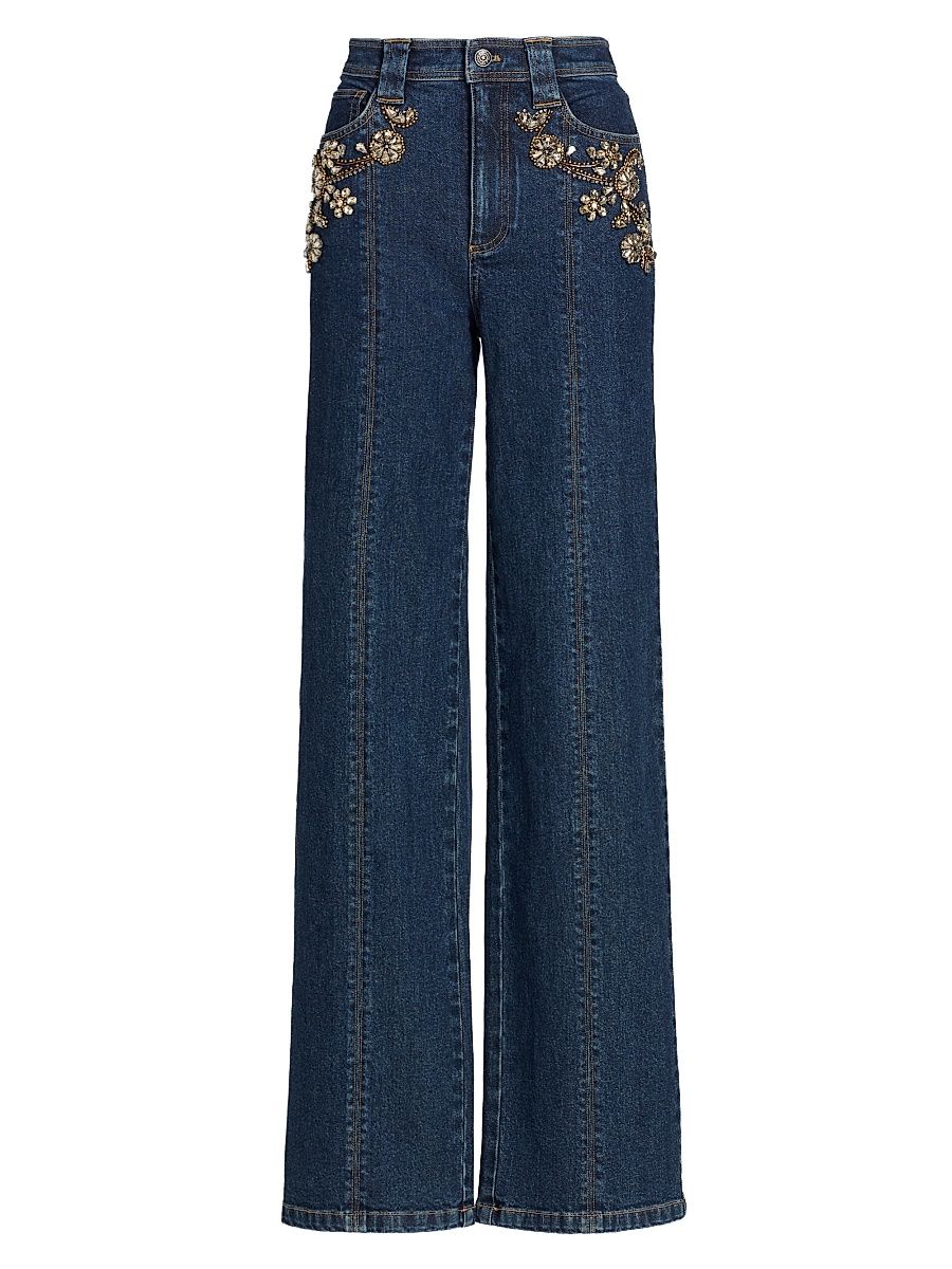 Women's Cami Crystal Ivy-Embellished High-Rise Straight-Leg Jeans - Fontaine Multi - Size 14
