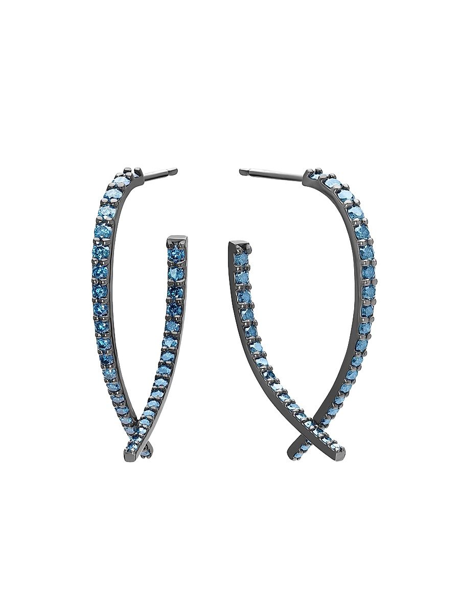 Women's 14K Black Gold & 1.22 TCW Blue Diamond Inside-Out Hoop Earrings - Black