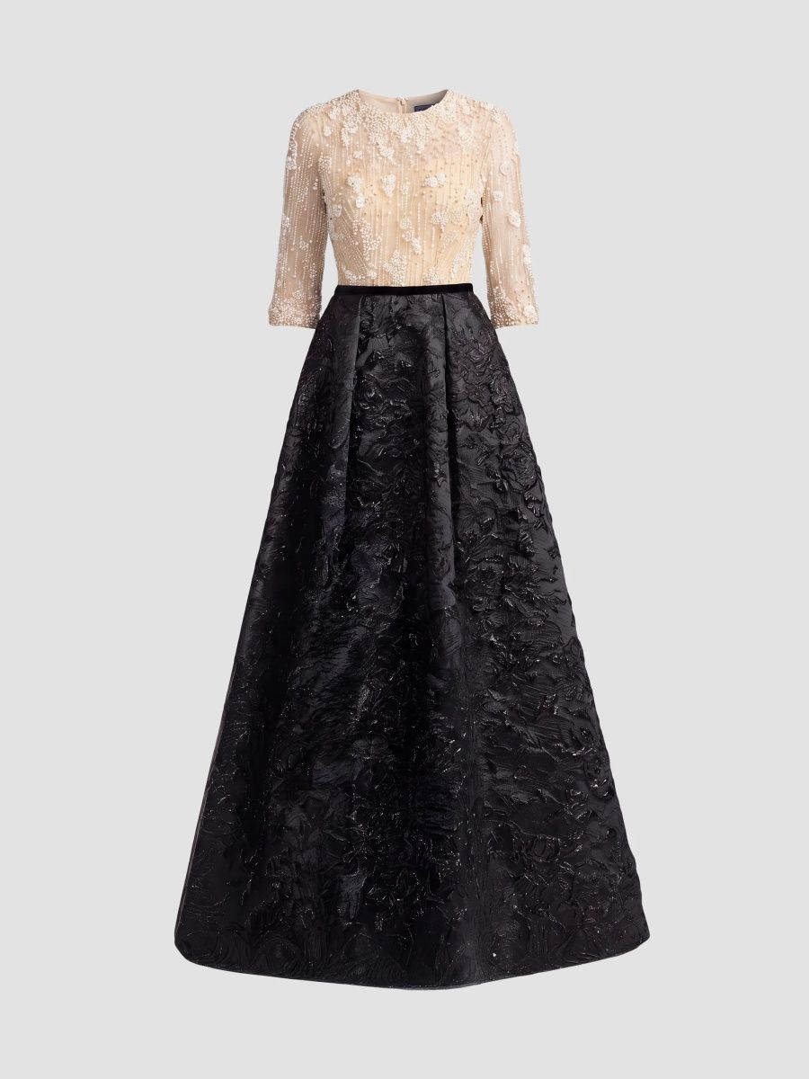 Mac Duggal Women's Two-Tone Crêpe Brocade Ball Gown - Beige Black - Size 18