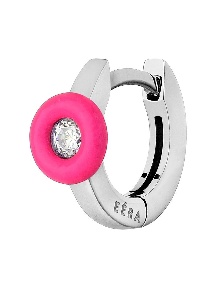 Women's Roma 18K White Gold, Diamond, & Enamel Huggie Hoop Earring - White Gold