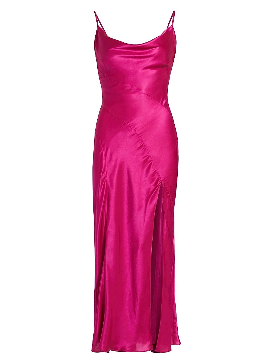 Women's Lennon Satin Asymmetric Cowl Midi-Dress - Magenta - Size 12