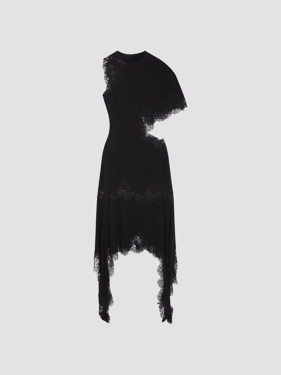 Stella McCartney Women's Asymmetric Silk & Lace Midi-Dress - Black - Size 2