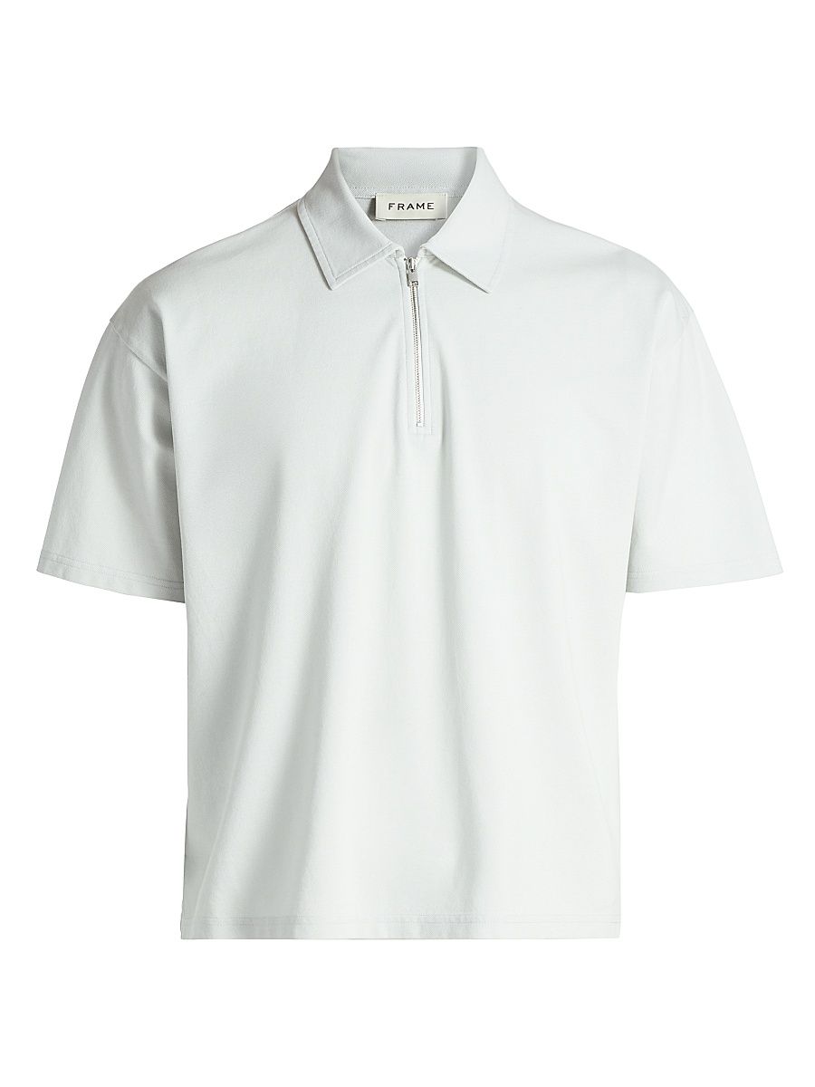 Men's Pique Half-Zip Polo Shirt - Pale Blue - Size XL