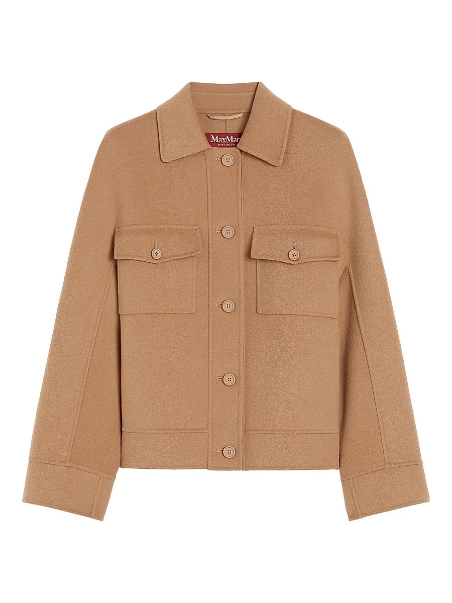 Women's Wool Cashmere and Silk Boxy Jacket - Camel - Size 16