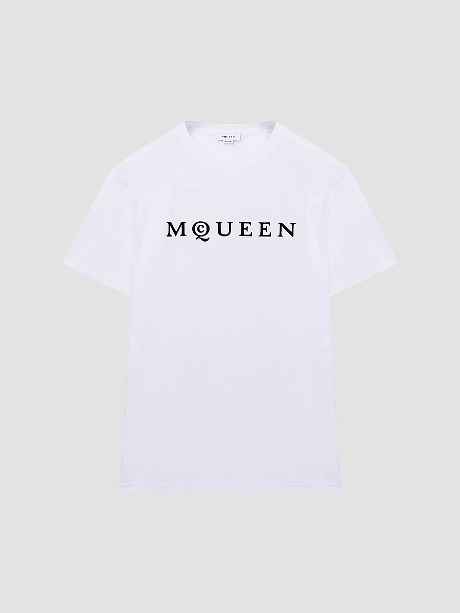 McQueen Men's Logo Cotton Crewneck T-Shirt - White Black - Size XXL
