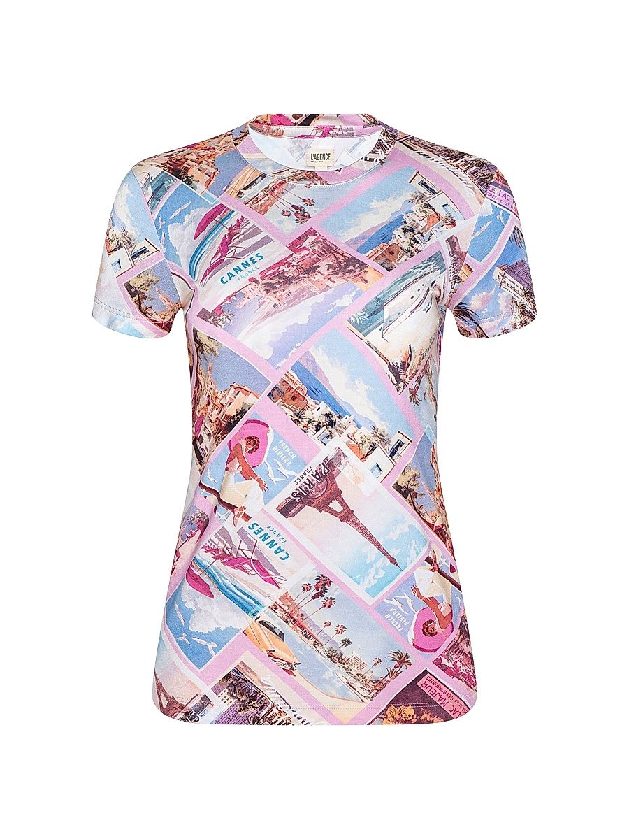 Women's Ressi Postcard Crewneck T-Shirt - Light Pink Postcard Print - Size XL