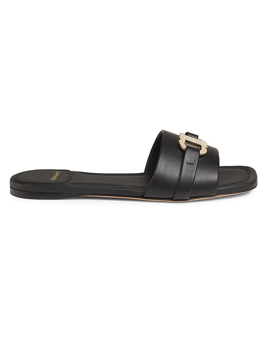 Women's Leah Leather Slides - Nero - Size 10 Sandals